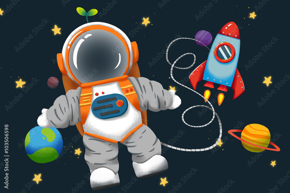 Creative Illustration and Innovative Art: Astronaut Boy and Rocket in the Space. Realistic Fantastic Cartoon Style Artwork Scene, Wallpaper, Story Background, Card Design Stock Illustration | Adobe Stock Creative Illustration and Innovative Art: Astronaut Boy and Rocket in the Space. Realistic Fantastic Cartoon Style Artwork Scene, Wallpaper, Story Background, Card Design Stock Illustration | Adobe Stock