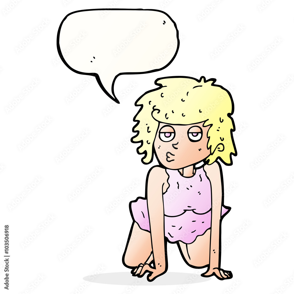 cartoon woman doing pin-up pose with speech bubble cartoon woman doing pin-up pose with speech bubble
