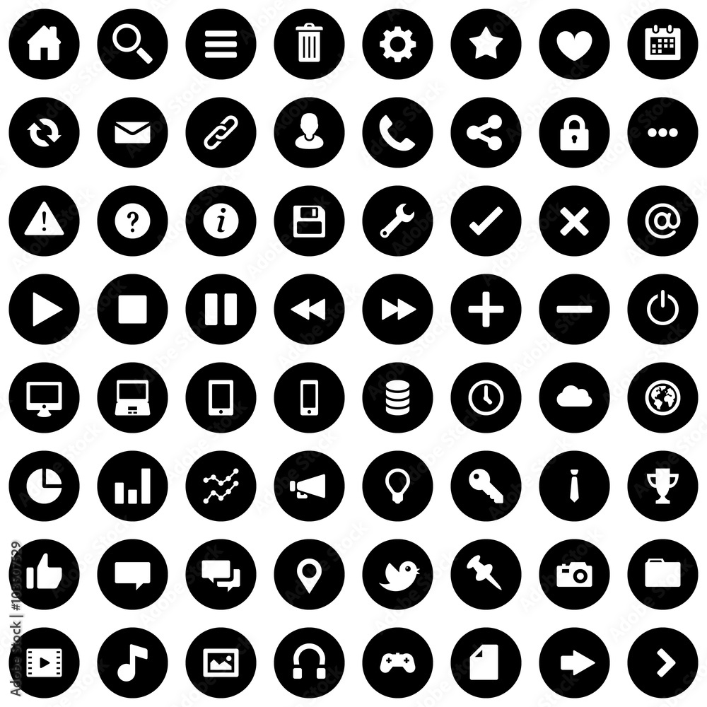 64 Flat Vector Icons for Web Business and Social 64 Flat Vector Icons for Web Business and Social