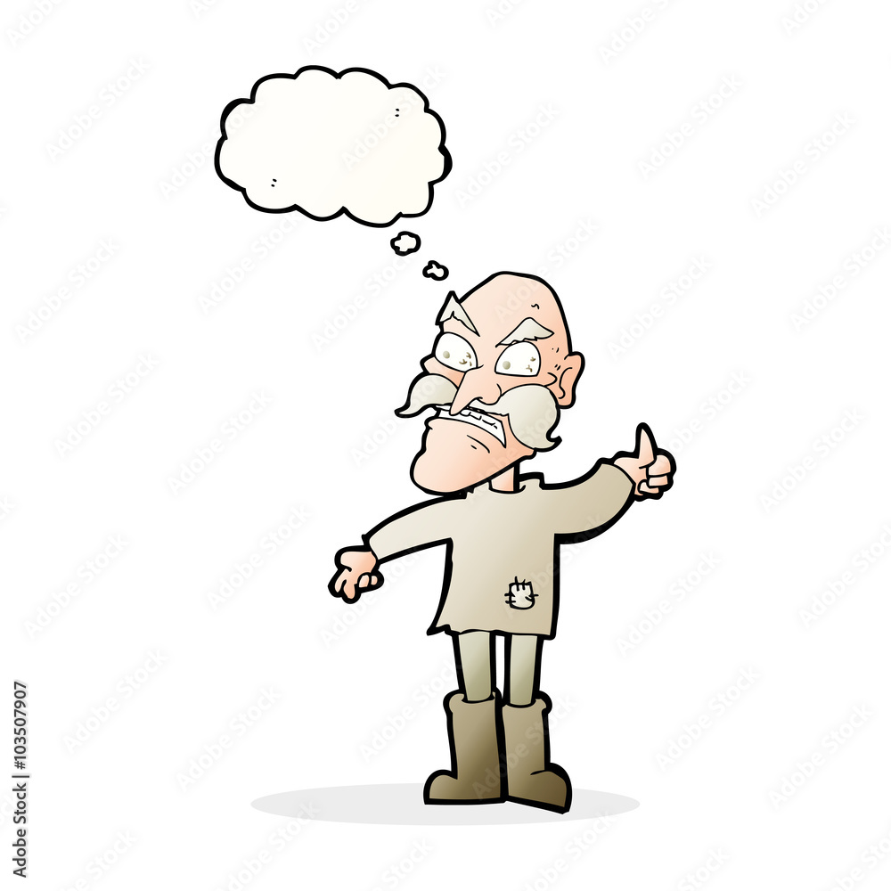 cartoon angry old man in patched clothing with speech bubble cartoon angry old man in patched clothing with speech bubble