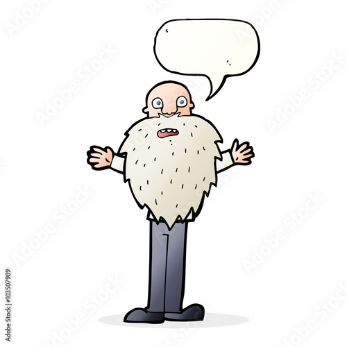 cartoon bearded old man with speech bubble