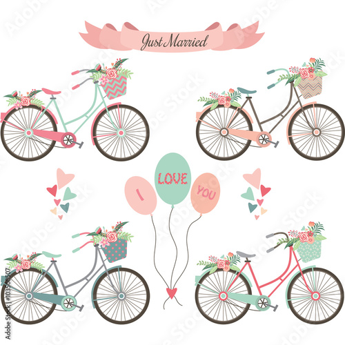 Wedding Bicycles,Flowers,Banner,Elements.