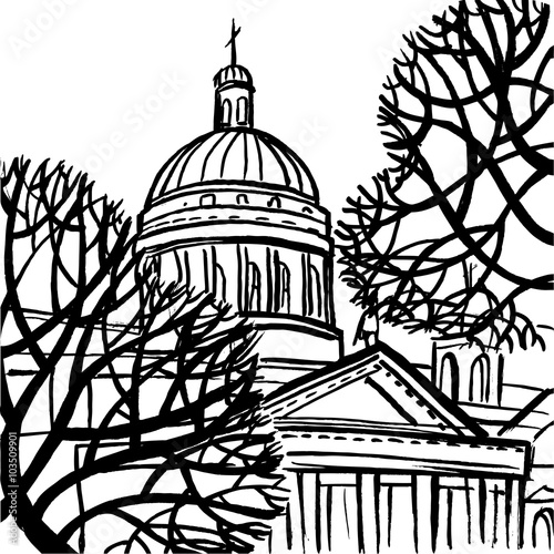 St. Isaac's Cathedral in St. Petersburg with trees.