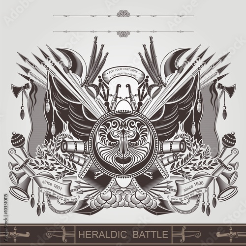 military silhouette banner with vintage weapons