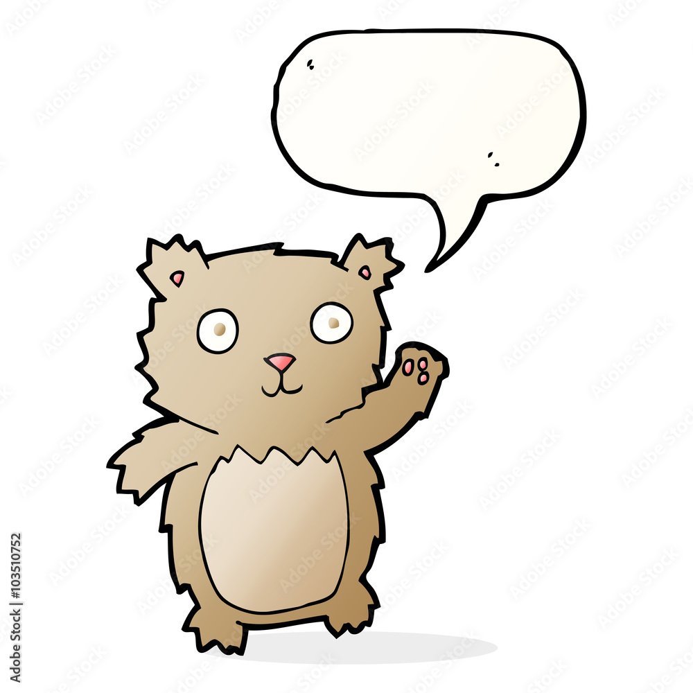 Fototapeta premium cartoon waving teddy bear with speech bubble