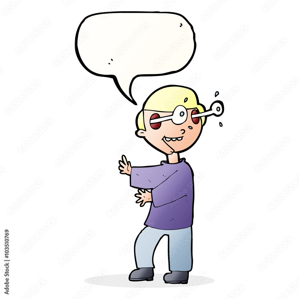 cartoon boy with popping out eyes with speech bubble cartoon boy with popping out eyes with speech bubble