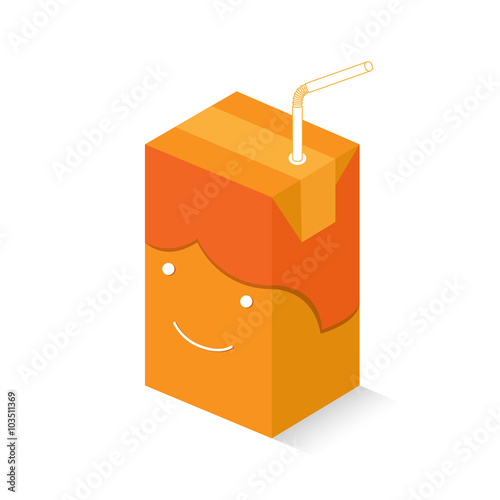 Smiley orangy juice box boy with its shadow and a straw on it