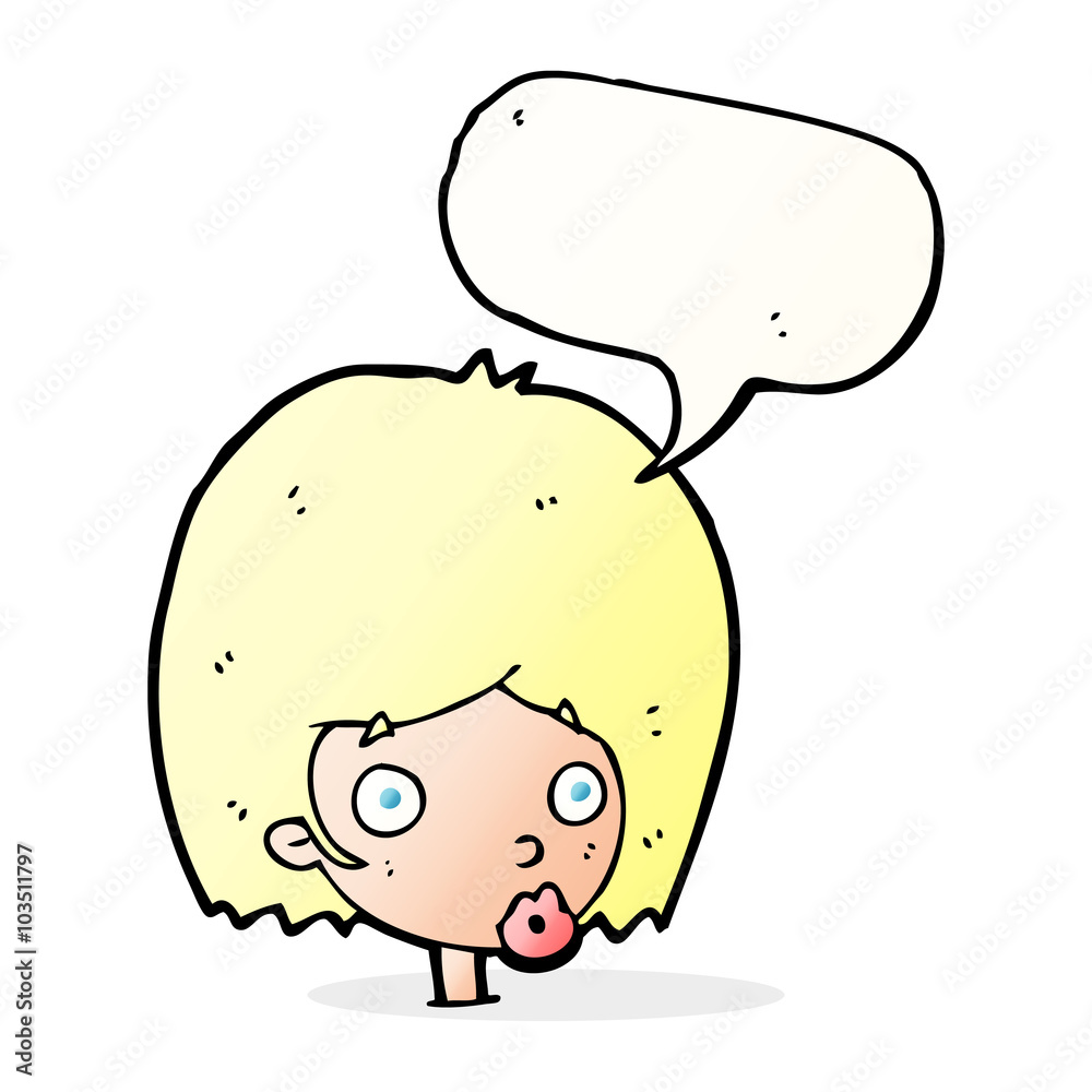 cartoon surprised female face with speech bubble cartoon surprised female face with speech bubble