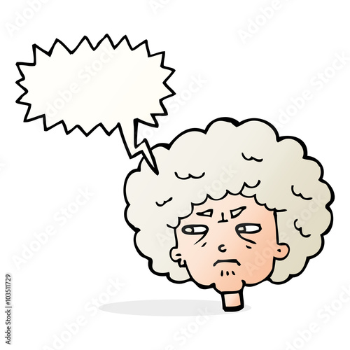 cartoon bitter old woman with speech bubble