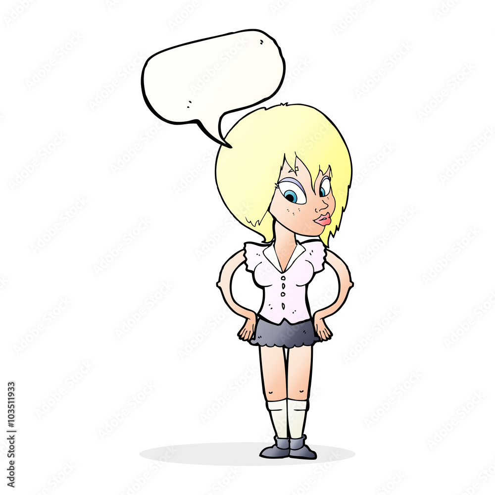 cartoon woman with hands on hips with speech bubble cartoon woman with hands on hips with speech bubble