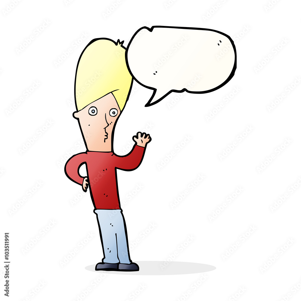 Fototapeta premium cartoon man waving with speech bubble