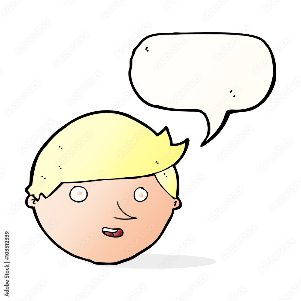 cartoon happy face with speech bubble
