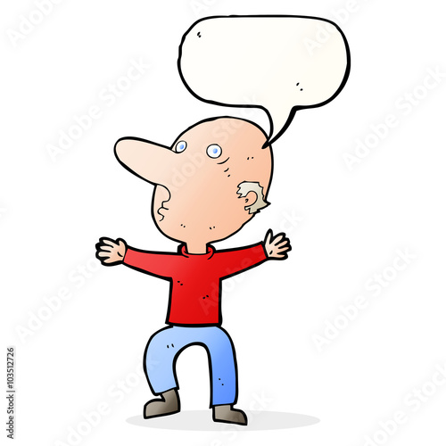 cartoon worried middle aged man with speech bubble