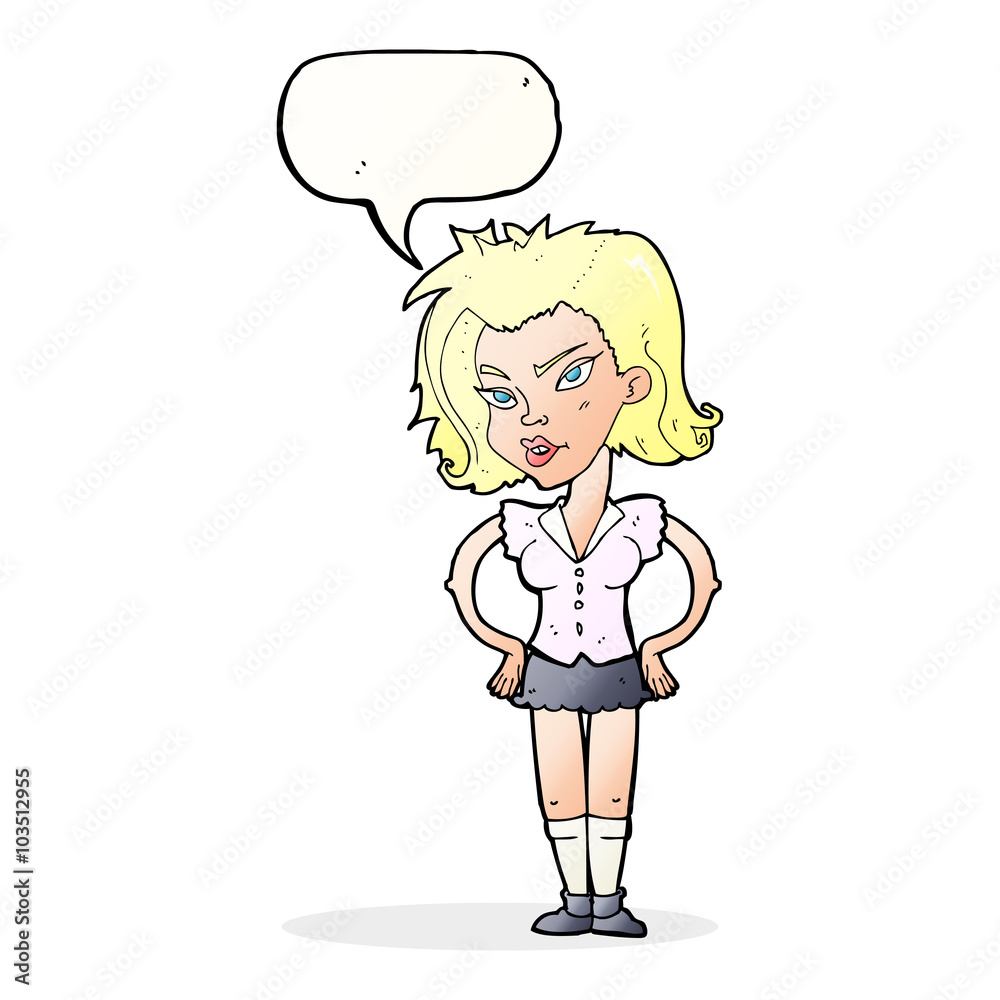 cartoon woman with hands on hips with speech bubble