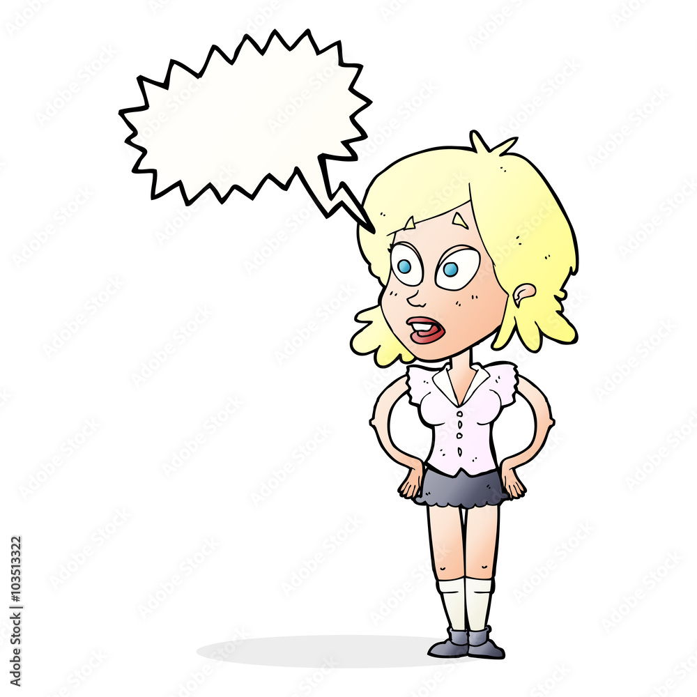 cartoon woman with hands on hips with speech bubble cartoon woman with hands on hips with speech bubble