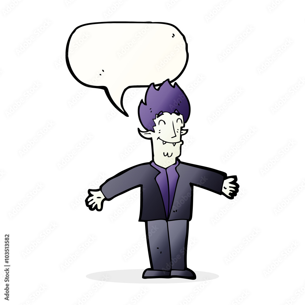 cartoon happy vampire with speech bubble cartoon happy vampire with speech bubble