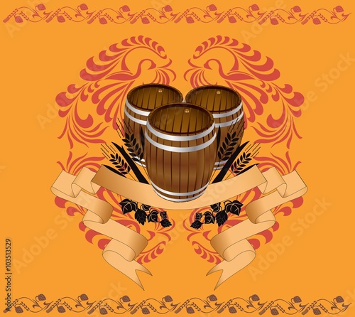 beer background with barrels and pattern