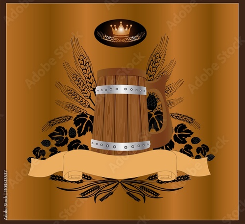 beer background with mug and grain pattern