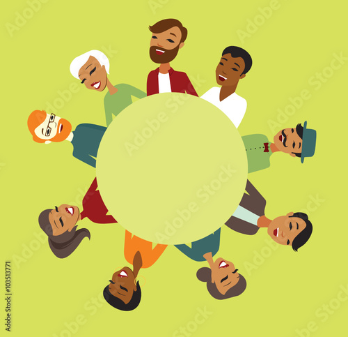 Group of young people characters holding empty banner