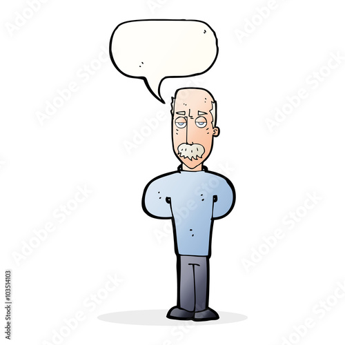 cartoon annoyed balding man with speech bubble