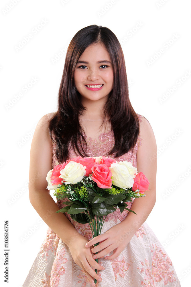 Portrait of girl with roses isolated