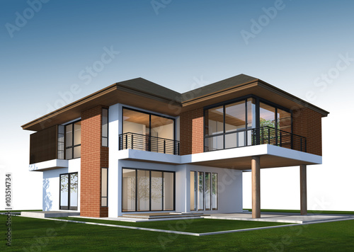 3D render of tropical house with clipping path.