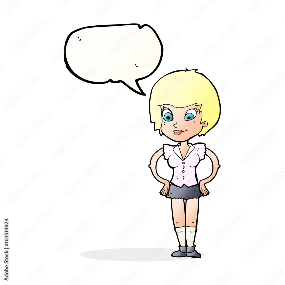 cartoon pretty woman with hands on hips with speech bubble cartoon pretty woman with hands on hips with speech bubble