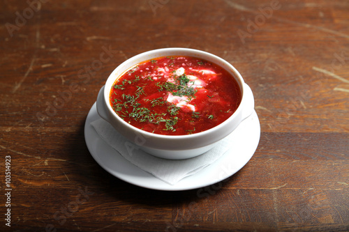 Bowl of red beetroot soup