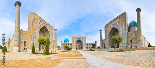 Panorama Registan Square with three madrasahs in Samarkand