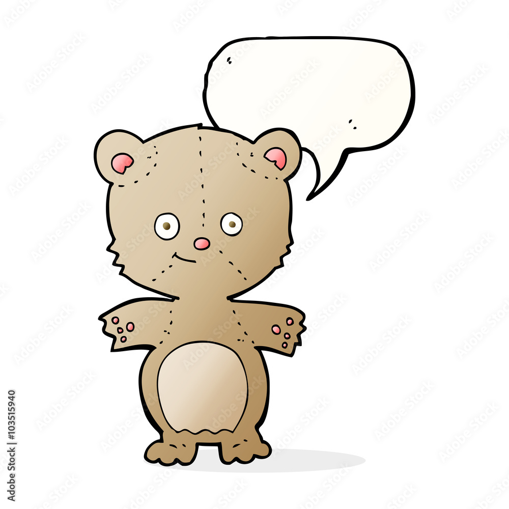 Fototapeta premium cartoon happy teddy bear with speech bubble