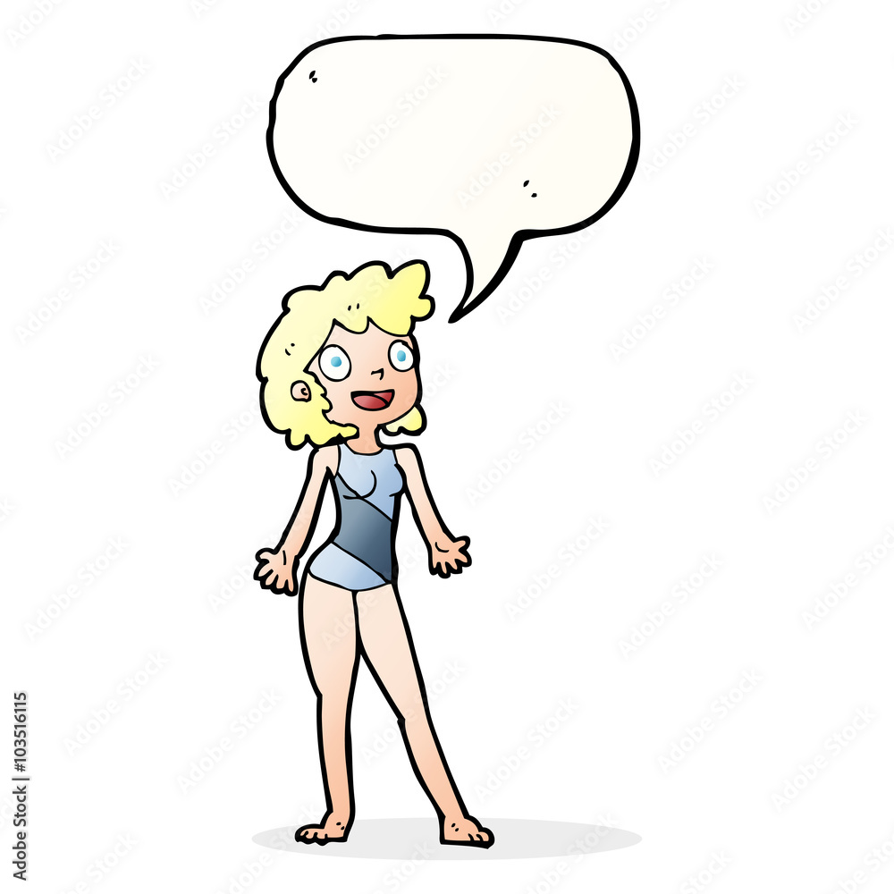 cartoon woman in swimming costume with speech bubble cartoon woman in swimming costume with speech bubble