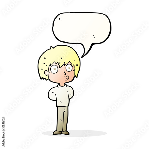 cartoon impressed boy with speech bubble