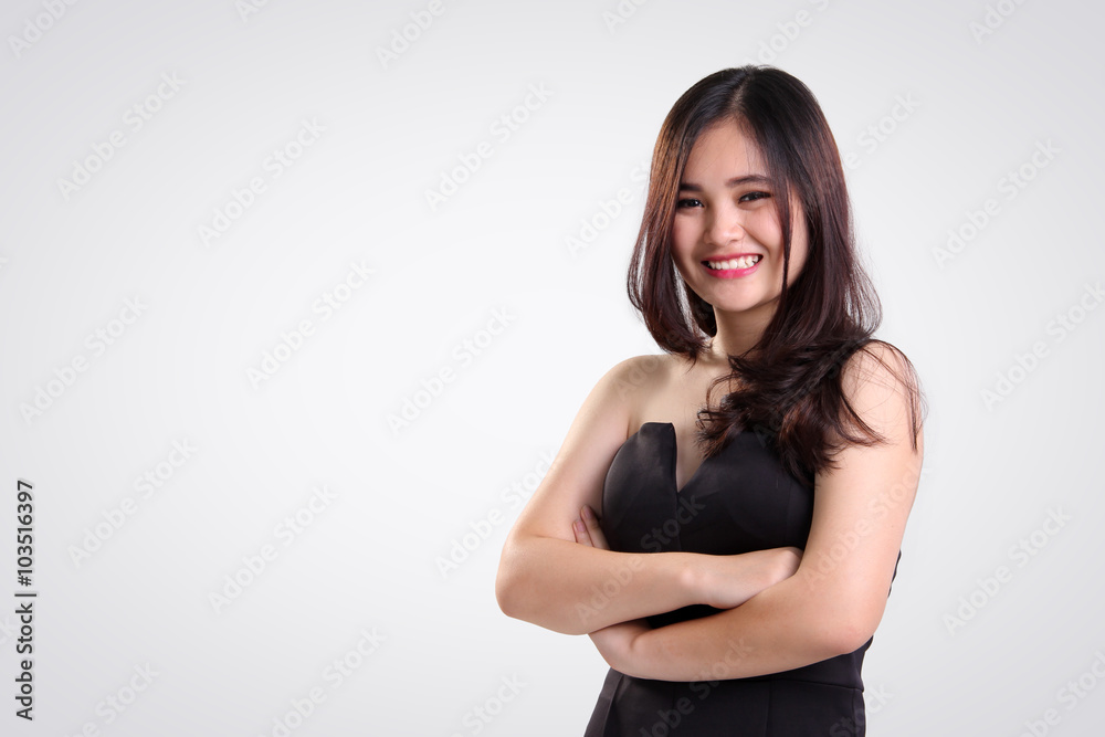 Charming woman confident pose with copy space Charming woman confident pose with copy space