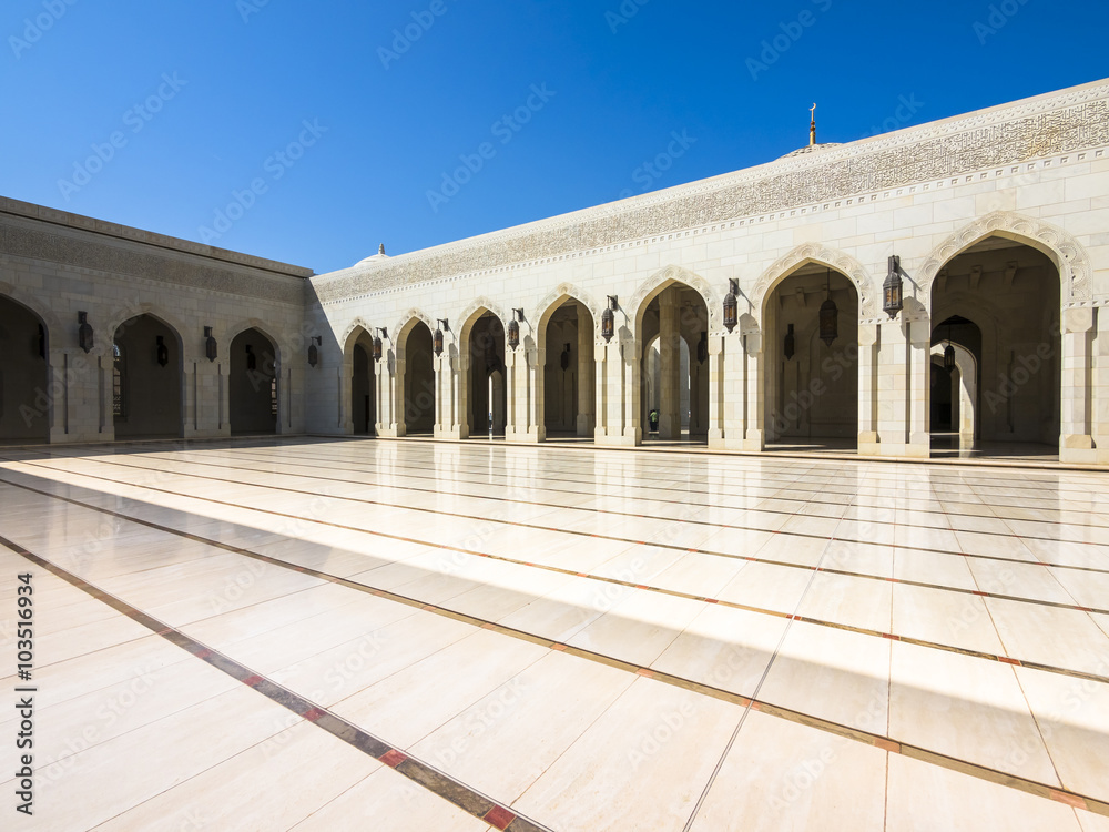 Große Sultan-Qabus-Moschee,
 eines der wichtigsten Bauwerke des Landes, eine der weltweit größten Moscheen, Muscat, Maskat, Sultanat Oman, Golfstatt, Arabische Halbinsel, Naher Osten, Asien