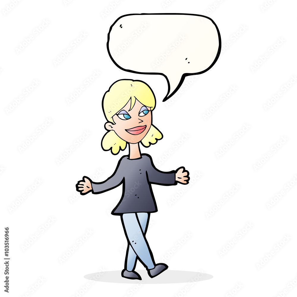 cartoon woman with no worries with speech bubble cartoon woman with no worries with speech bubble