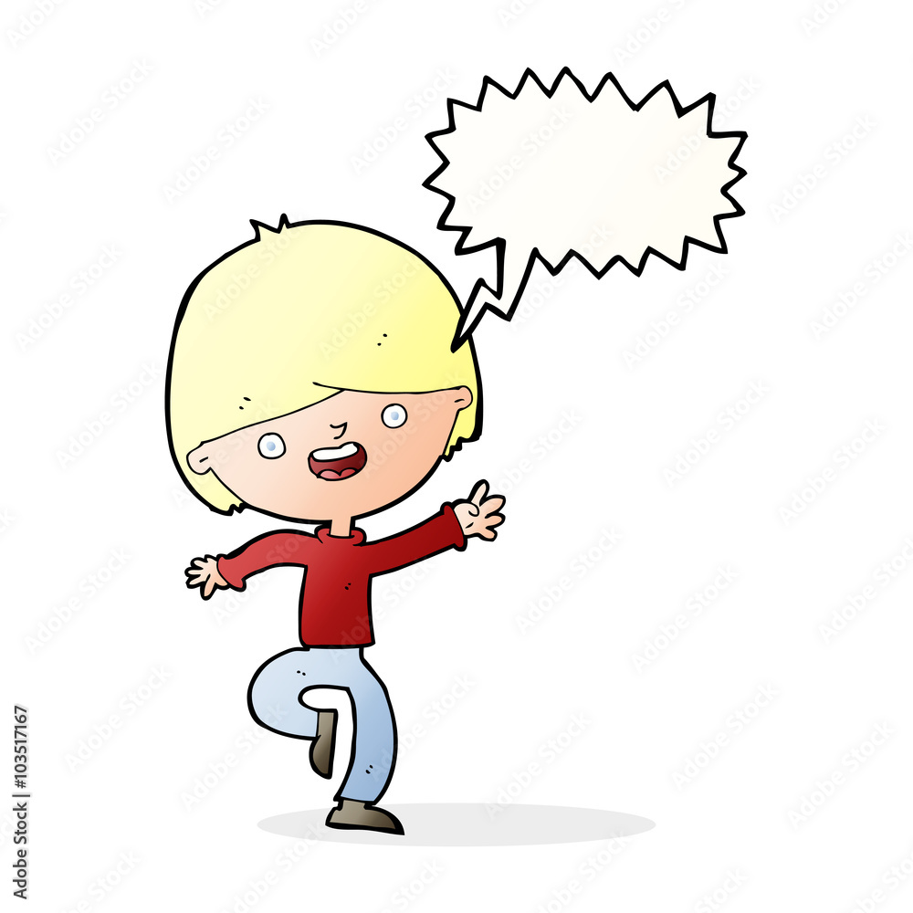 cartoon happy boy dancing with speech bubble cartoon happy boy dancing with speech bubble