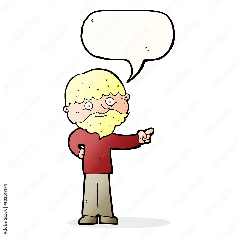 cartoon bearded man pointing with speech bubble cartoon bearded man pointing with speech bubble