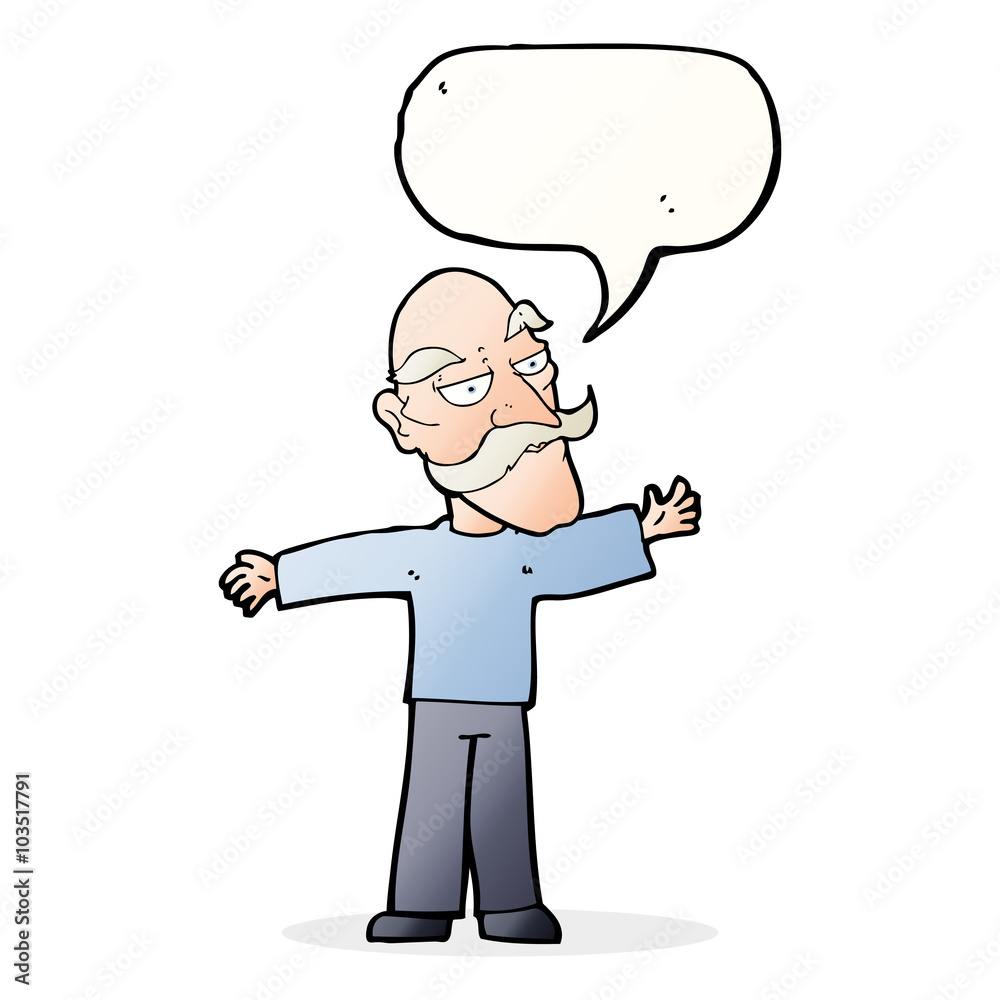 cartoon old man spreading arms wide with speech bubble cartoon old man spreading arms wide with speech bubble