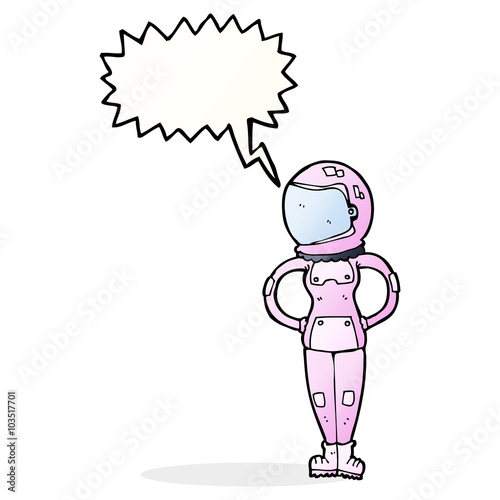 cartoon female astronaut with speech bubble