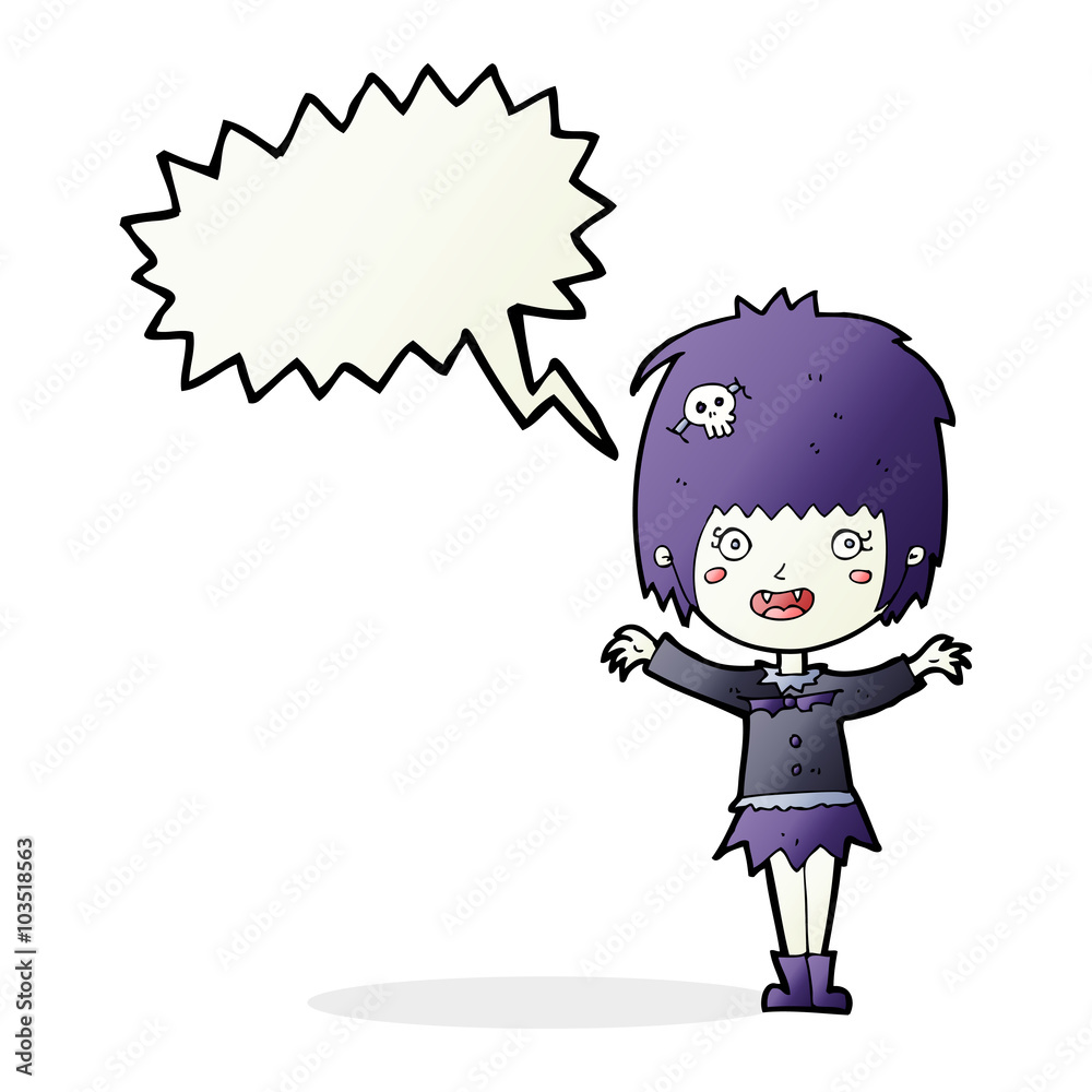 cartoon happy vampire girl with speech bubble cartoon happy vampire girl with speech bubble