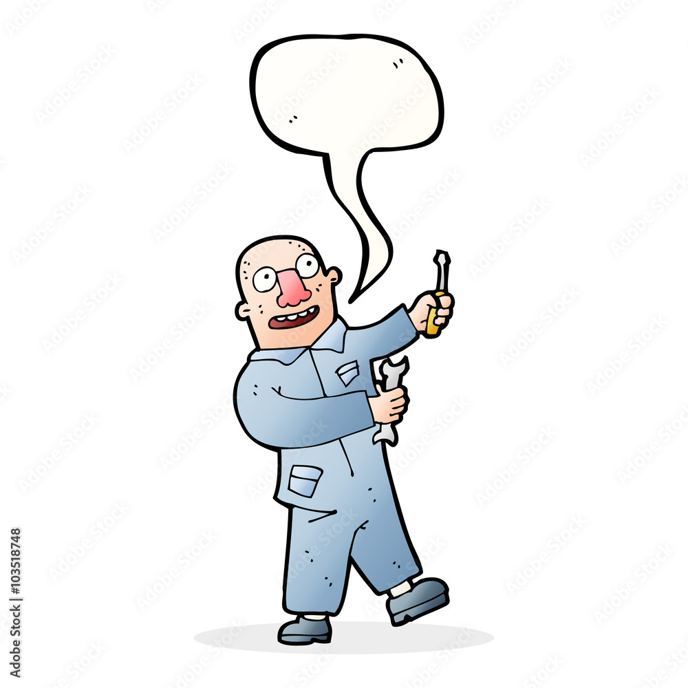 Fototapeta premium cartoon mechanic with speech bubble