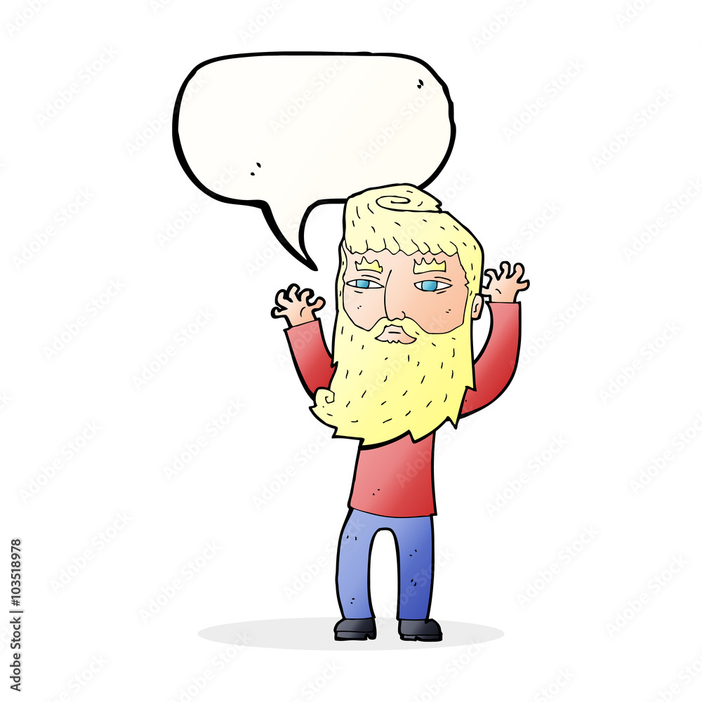 cartoon bearded man waving arms with speech bubble cartoon bearded man waving arms with speech bubble