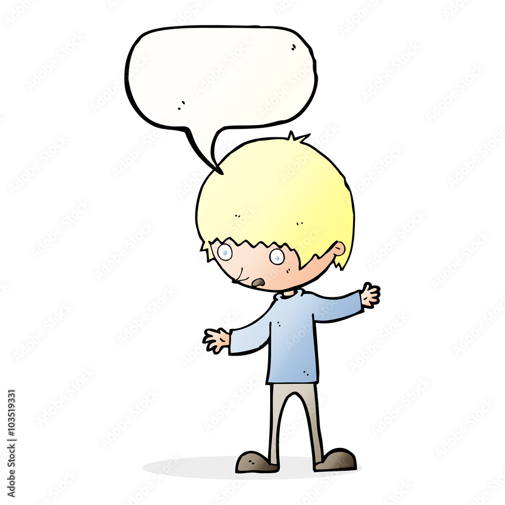cartoon boy with outstretched arms with speech bubble cartoon boy with outstretched arms with speech bubble