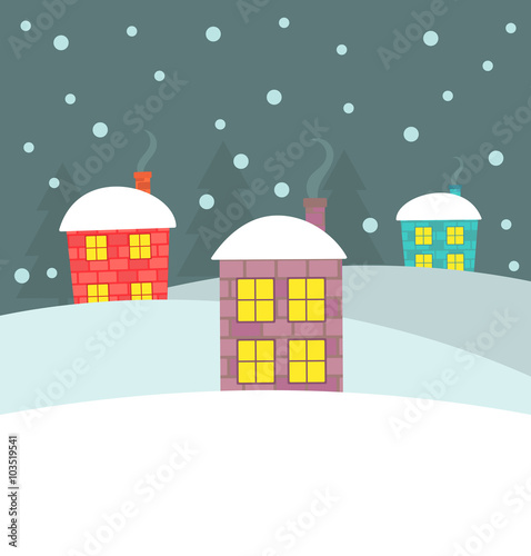 Winter houses illustration