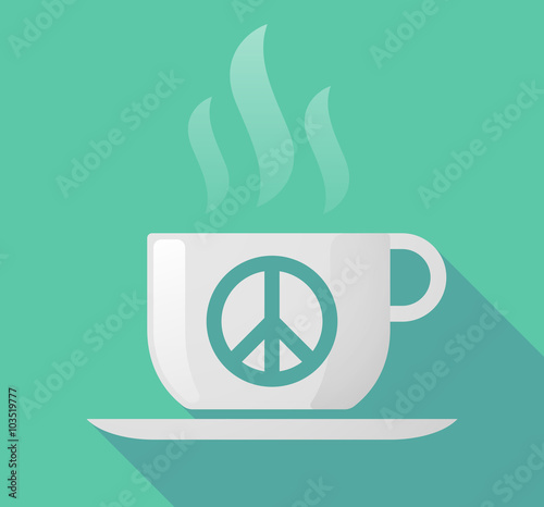 Long shadow cup of coffee with  a peace sign