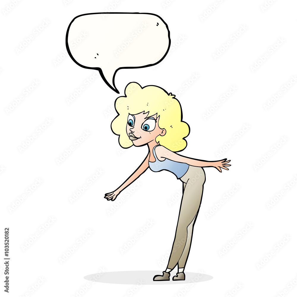 cartoon woman reaching to pick something up with speech bubble cartoon woman reaching to pick something up with speech bubble