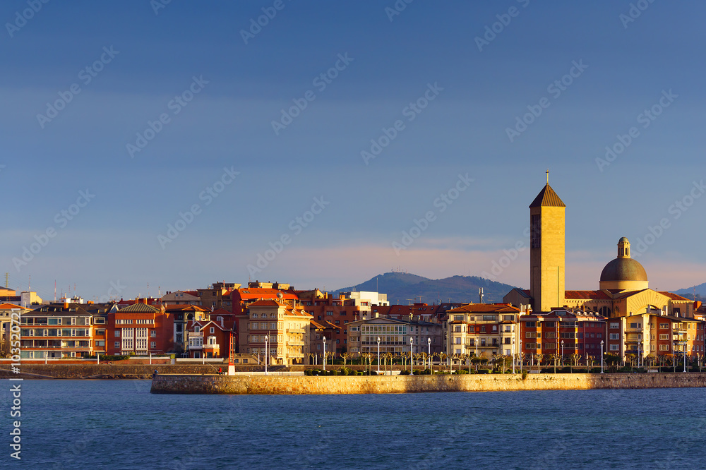 Las Arenas of Getxo seafront and church