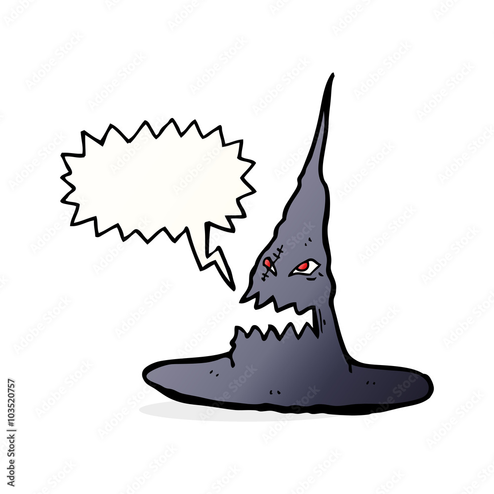 Fototapeta premium cartoon spooky witches hat with speech bubble