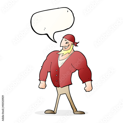 cartoon manly sailor man with speech bubble