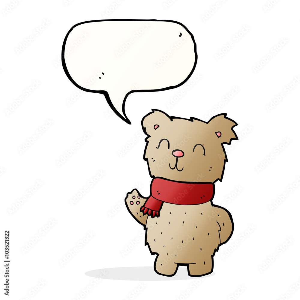 cartoon waving teddy bear with speech bubble cartoon waving teddy bear with speech bubble